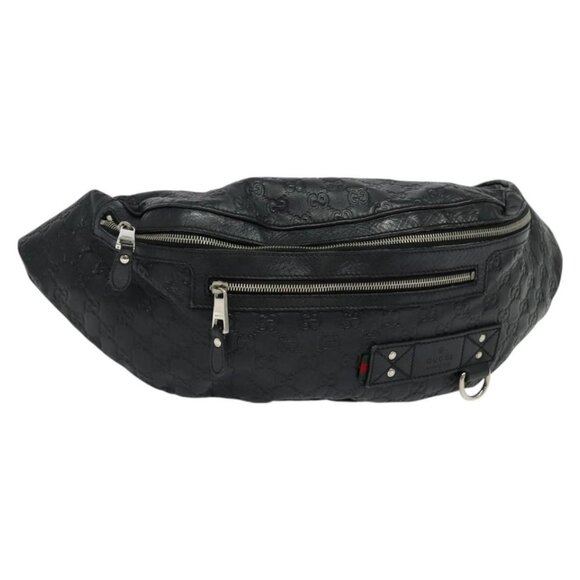 GUCCI GG Canvas Guccissima WebSherry Line Bag Leather Black Silver Auth 120410 - Picture 1 of 16